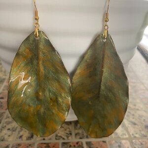 Natural Magnolia Leaf earrings Handmade